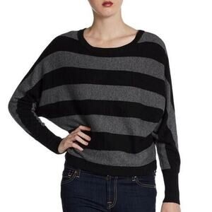 BCBGMAXAZRIA Camille Dolman Black Stripe Wool Cashmere Sweater M